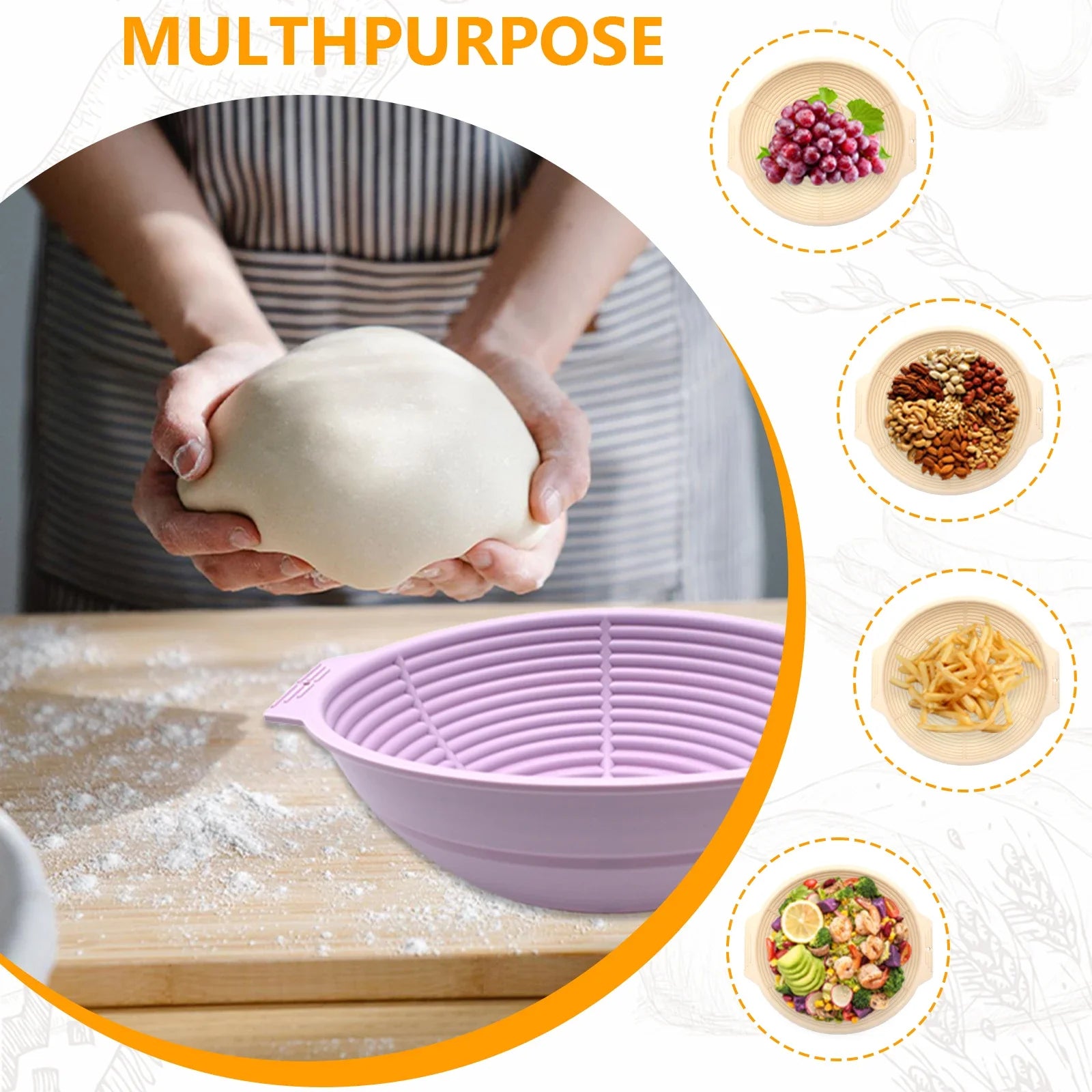 Collapsible Silicone Bread Proofing Basket Non-Stick Sourdough