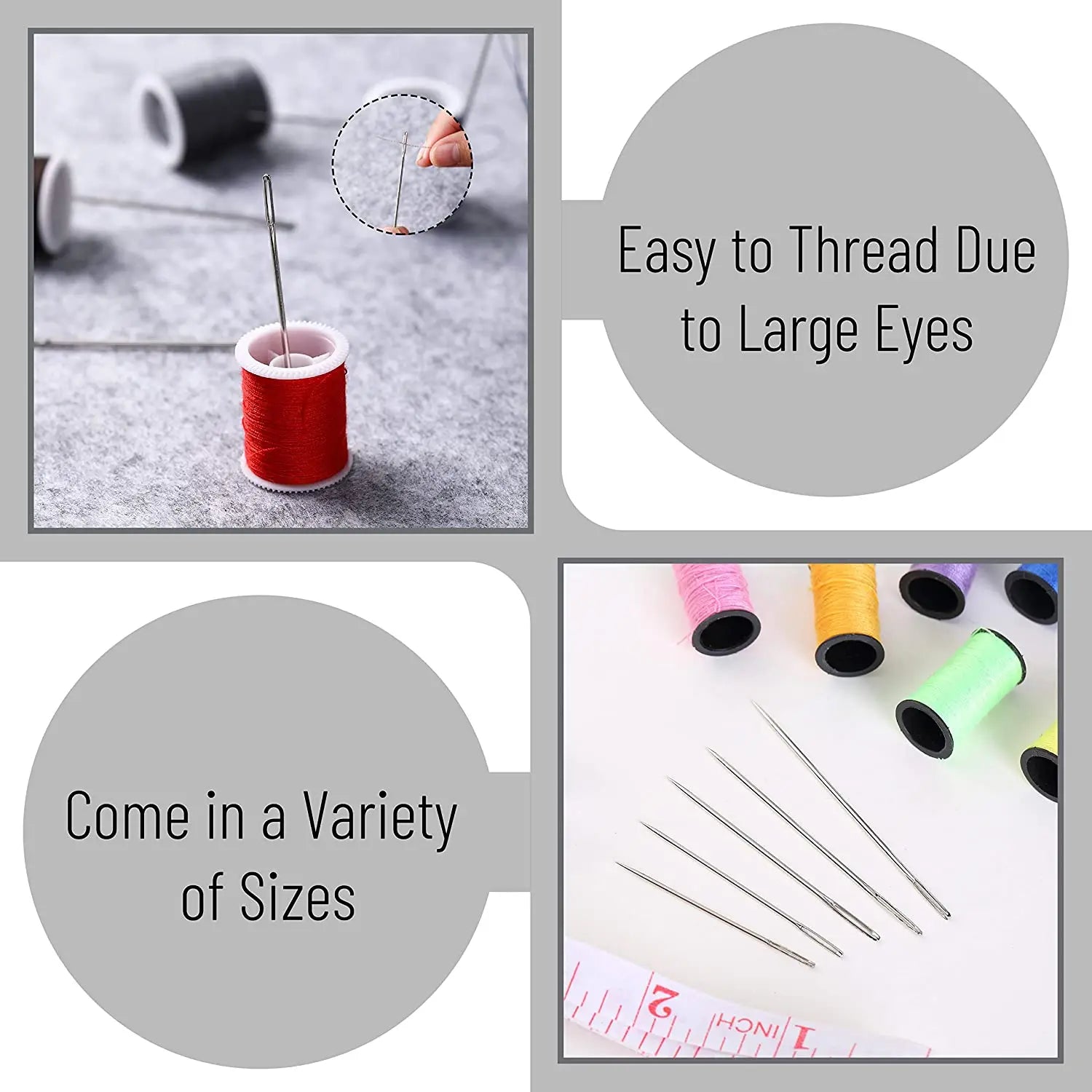 55pc Stainless Steel Big Eye Hand Sewing Needles Set Kit