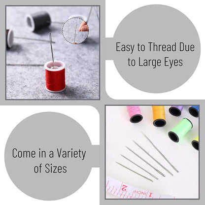 55pc Stainless Steel Big Eye Hand Sewing Needles Set Kit