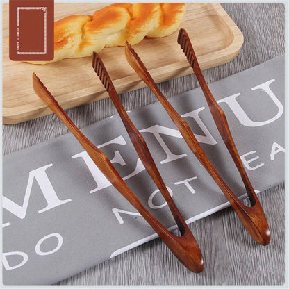Bamboo Kitchen Tongs - Natural Wood BBQ Food Serving Utensil Tool