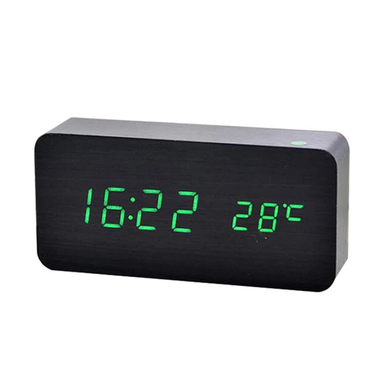 Wooden LED Digital Alarm Clock with Temperature Display Desk Clock