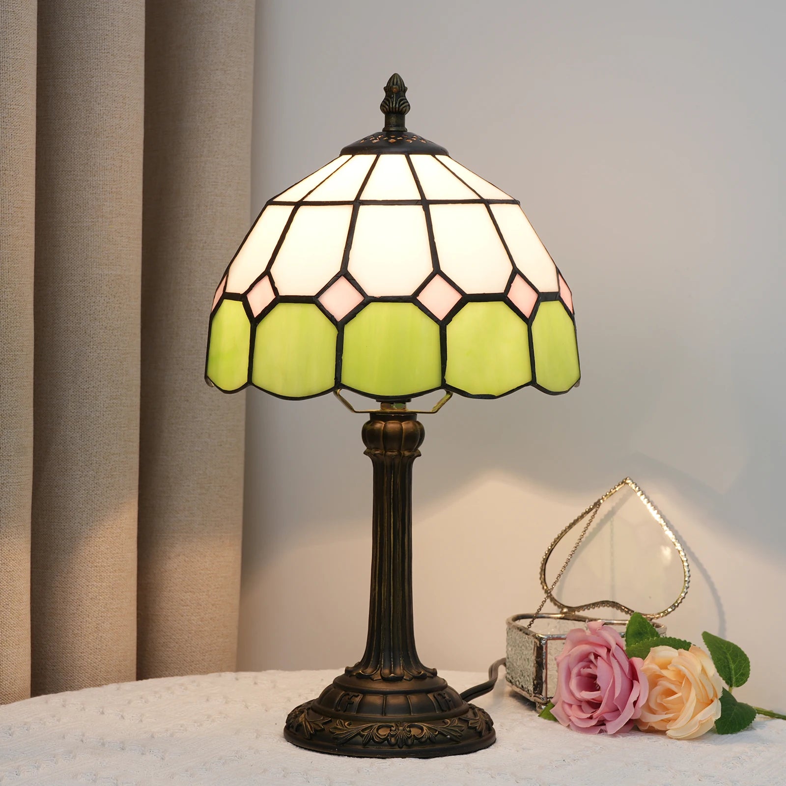 8" Mediterranean Stained Glass Table Lamp - Minimalist Bedside Reading