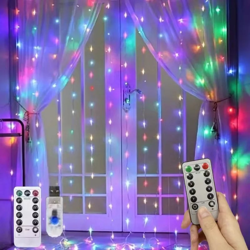 3x3M USB LED Curtain Lights 8 Modes Remote Control Christmas Wedding