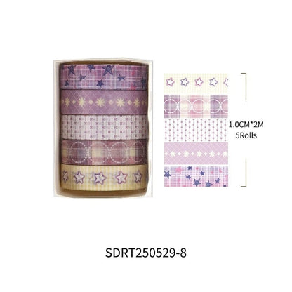Basic Grid Star Washi Tape 5-Pack Decorative Craft Stationery Set