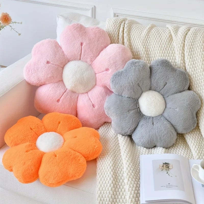 Flower-Shaped Plush Throw Pillow - Soft Cushion for Sofa & Floor