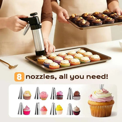 Stainless Steel Cookie Press Gun Kit 13 Discs 8 Icing Nozzles