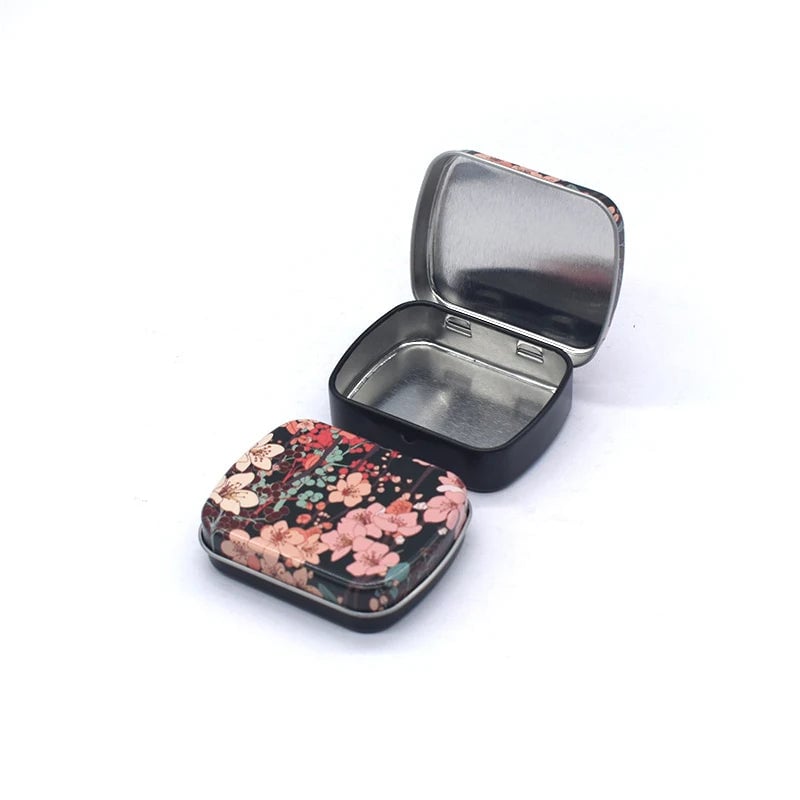 Portable Mini Metal Hinged Tin Box - Small Rectangular Storage Container
