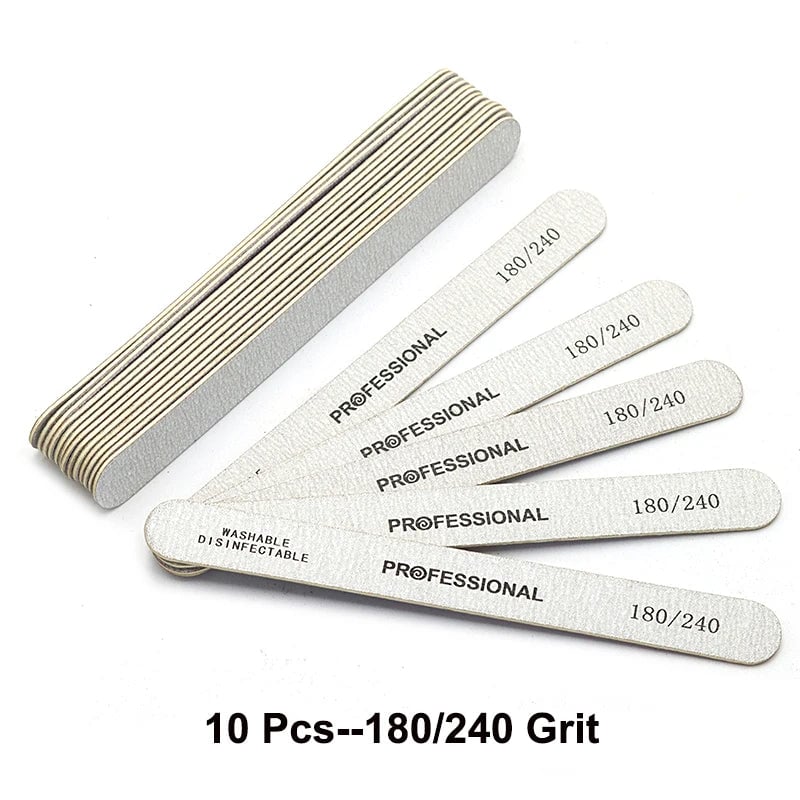 10pcs Wooden Nail Files 100/180/240 Grit Emery Board Manicure Set