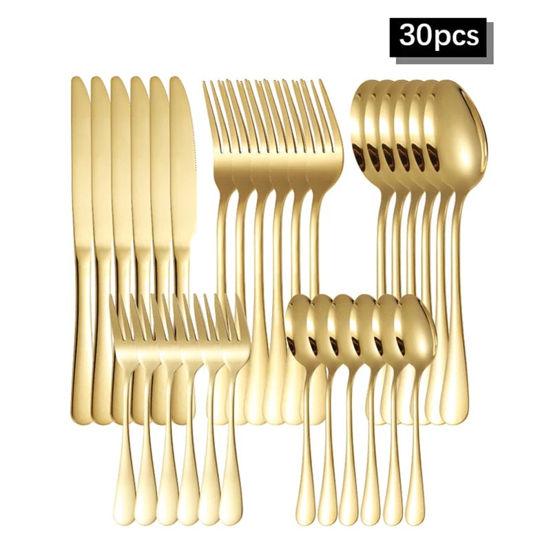 Golden Stainless Steel Cutlery Set - Thickened Hotel Grade Flatware