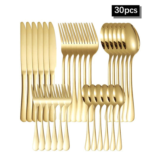 Golden Stainless Steel Cutlery Set - Thickened Hotel Grade Flatware