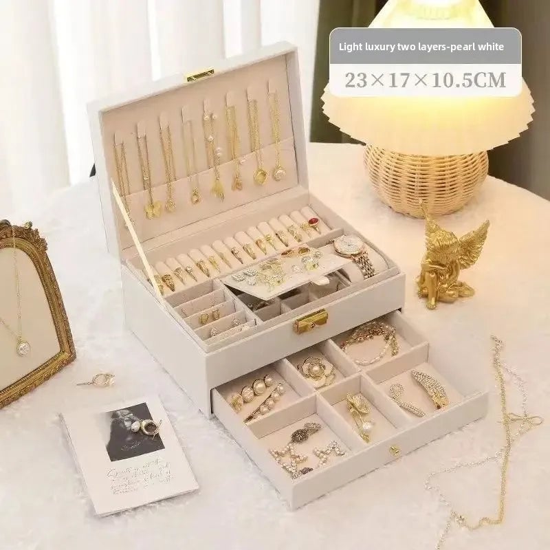Large Capacity PU Leather Jewelry Box Multi-Compartment Storage Case