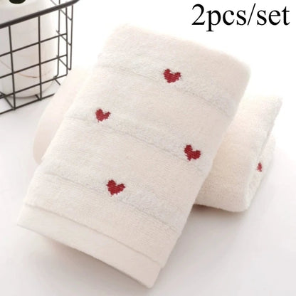 Quick-Dry Cotton Face Towels Heart Pattern Set 1-2pcs Absorbent