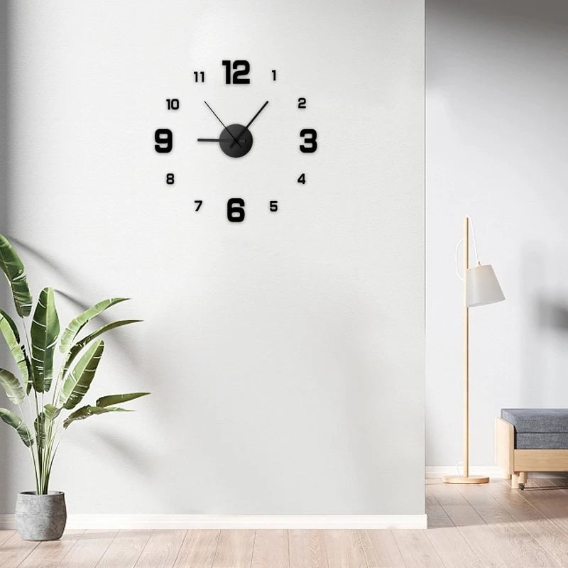 Frameless DIY Wall Clock Decal - Silent Movement Living Room Decor
