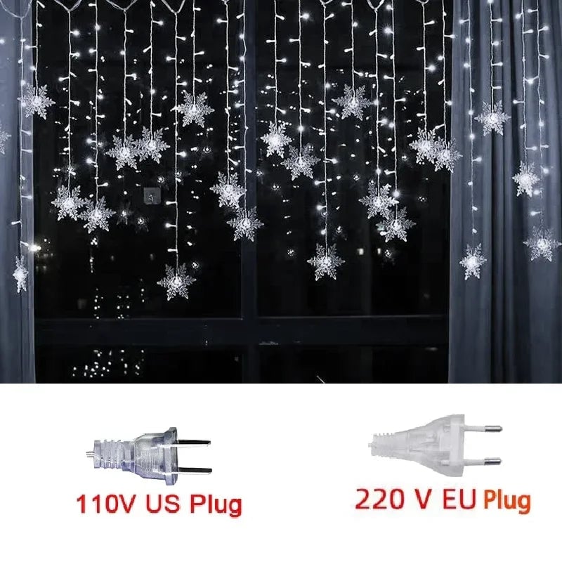 3M LED Snowflake Curtain String Lights Waterproof Outdoor Christmas