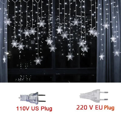 3M LED Snowflake Curtain String Lights Waterproof Outdoor Christmas