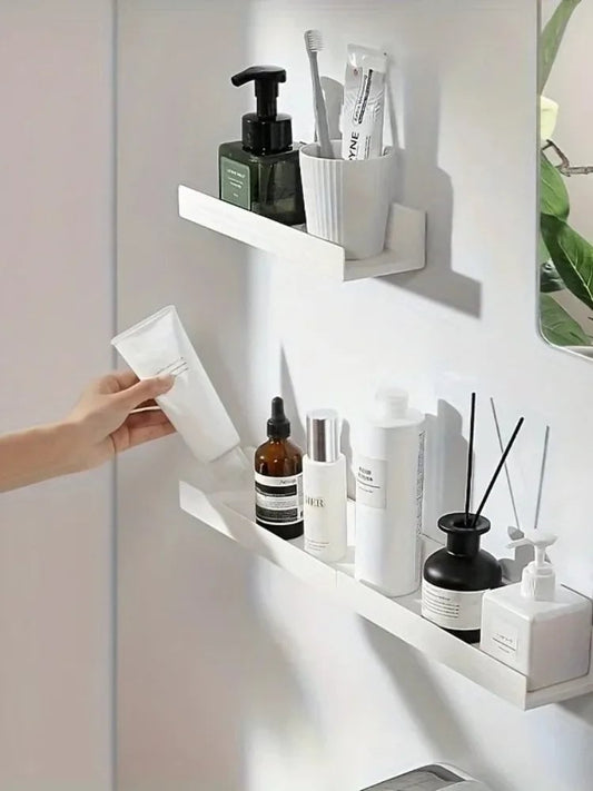 No Drill Corner Bathroom Shelf White ABS Wall Mount Storage Organizer