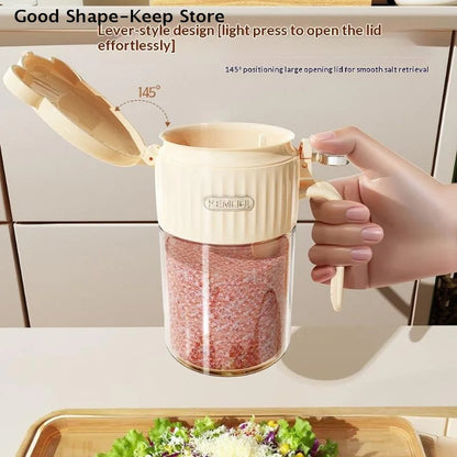 Glass Salt Shaker with Spoon - Moisture-Proof Seasoning Storage Jar