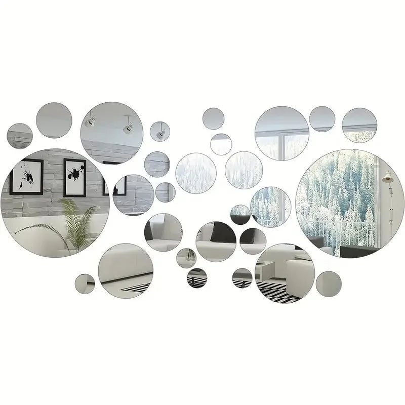 32Pcs 3D Round Acrylic Mirror Wall Stickers DIY Home Decor