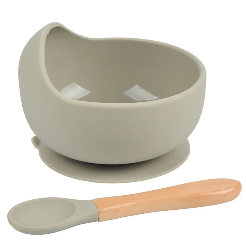 2PC Silicone Baby Feeding Bowl Set with Training Spoon - Non-Slip