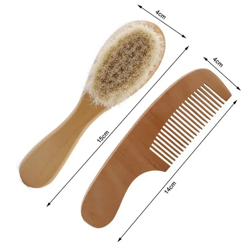 Natural Wool Wood Baby Hair Brush - Gentle Massage Comb for Newborns