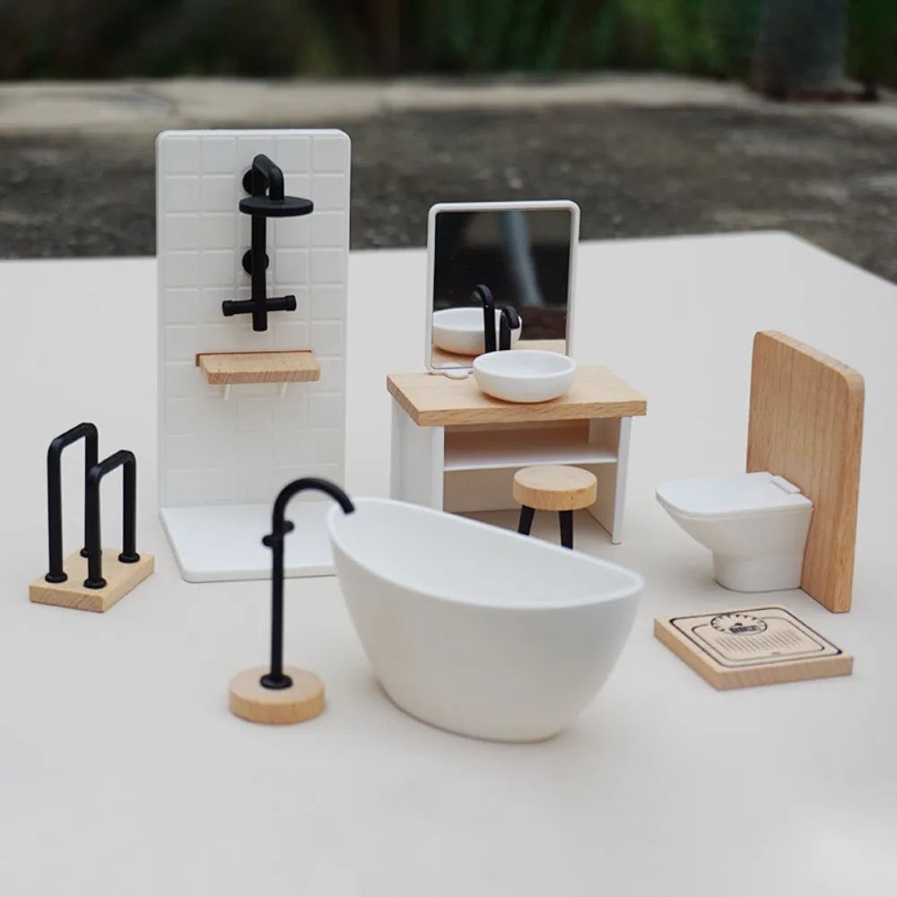 1/12 Scale Dollhouse Bathroom Set - Washbasin Tub Toilet Miniature