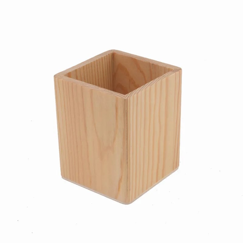 Wood Pencil Holder Desk Organiser Square Round Hexagon Pen Pot Cup