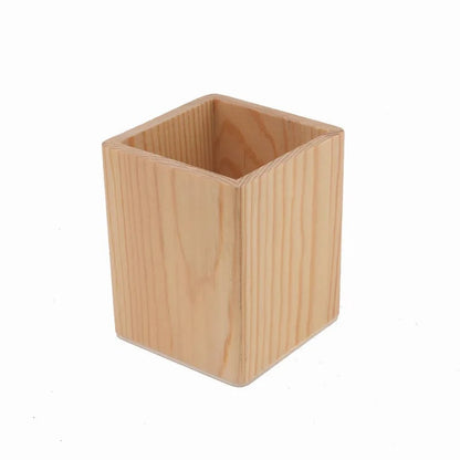Wood Pencil Holder Desk Organiser Square Round Hexagon Pen Pot Cup