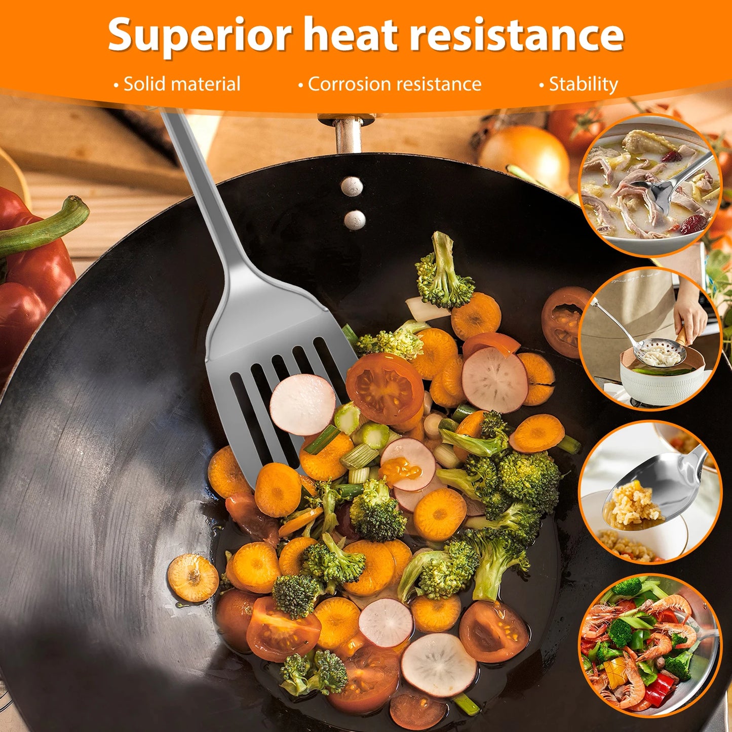 5-Piece Stainless Steel Kitchen Utensil Set - Spatula Spoon Tools