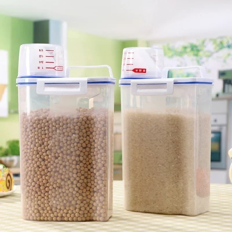 Transparent PP Food Storage Container with Measuring Cup - Rice Cereal