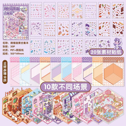 30Pcs 3D Stacking Miniature Scene Stickers - DIY Puzzle Craft Kit