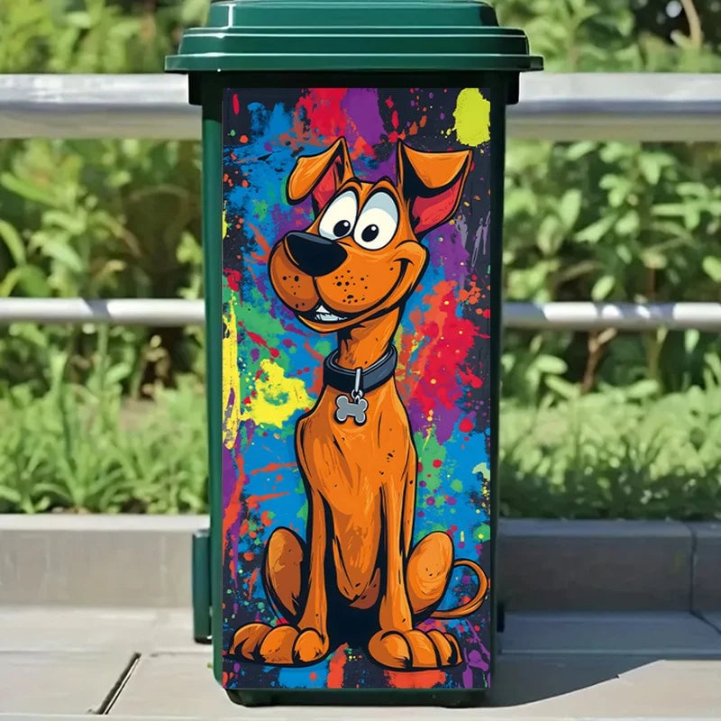 Waterproof Cartoon Dog Rubbish Bin Stickers - Removable Vinyl Decals