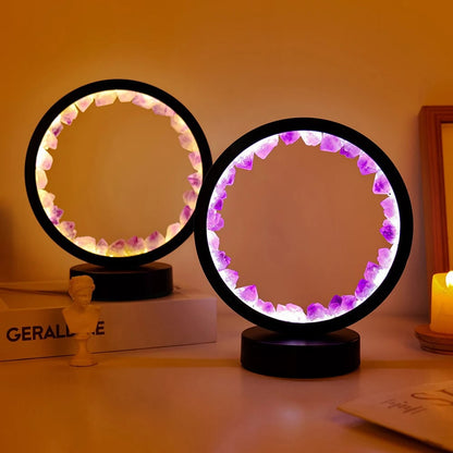 LED Crystal Amethyst Healing Stone Lamp - Natural Round Gemstone