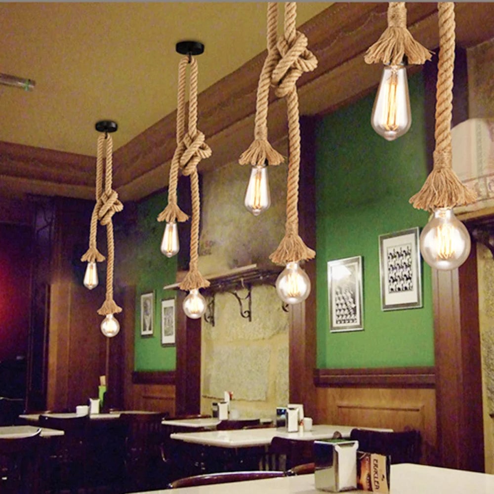 E27 Edison Bulb Hemp Rope Pendant Light Industrial Vintage Lamp