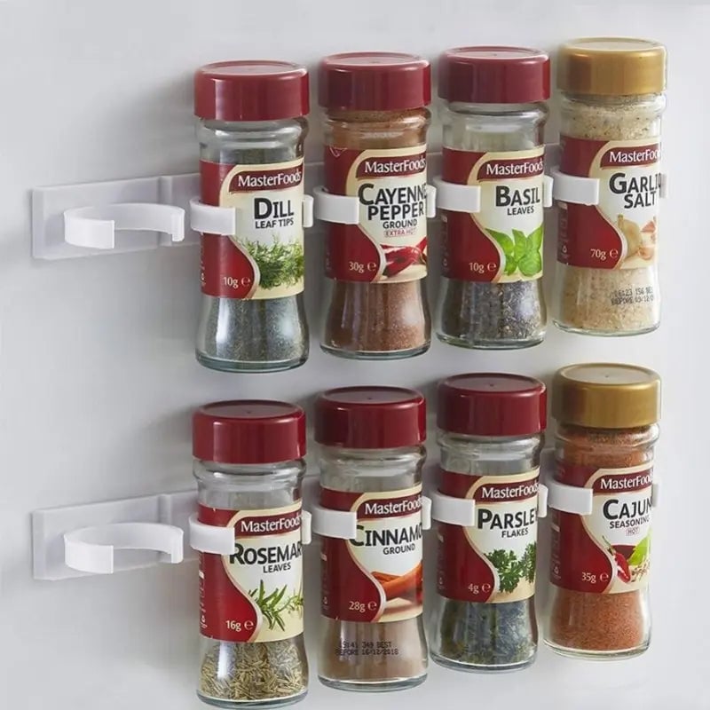 2pcs Grey Plastic Wall-Mounted Adhesive Spice Jar Rack Kitchen Storage