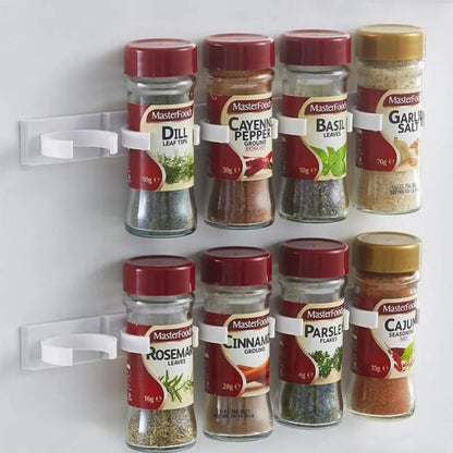 2pcs Grey Plastic Wall-Mounted Adhesive Spice Jar Rack Kitchen Storage