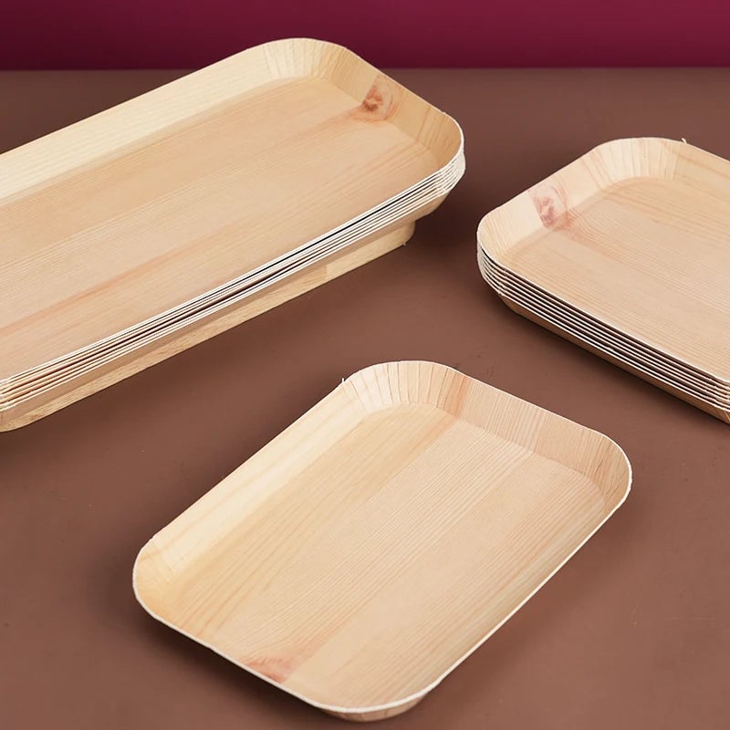 Rectangle Wood Paper Plates 10/20pcs Disposable Tableware Party Trays