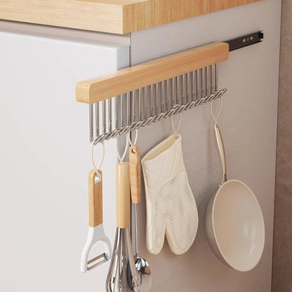 8/12 Hook Retractable Wood Clothes Hanger Wall-Mounted Organizer