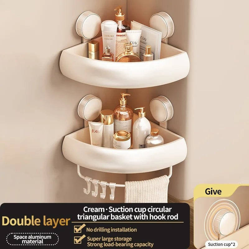 Suction Cup Corner Shelf Triangle Wall Mount Bathroom Organizer