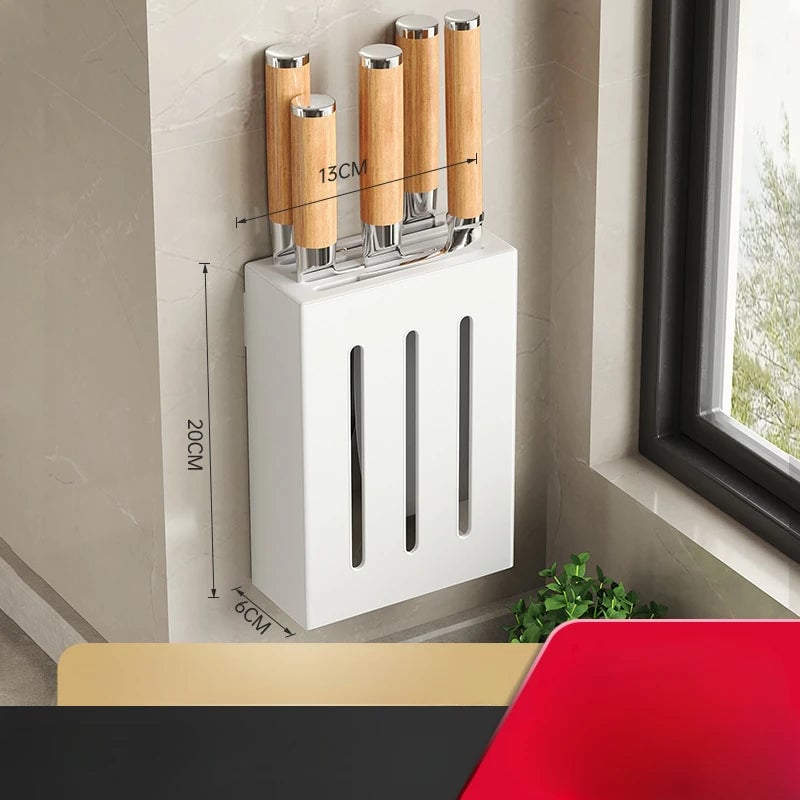 Non-Perforation Wall Mount Kitchen Knife Storage Box Organizer Rack