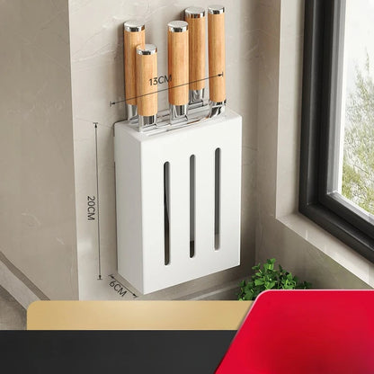 Non-Perforation Wall Mount Kitchen Knife Storage Box Organizer Rack
