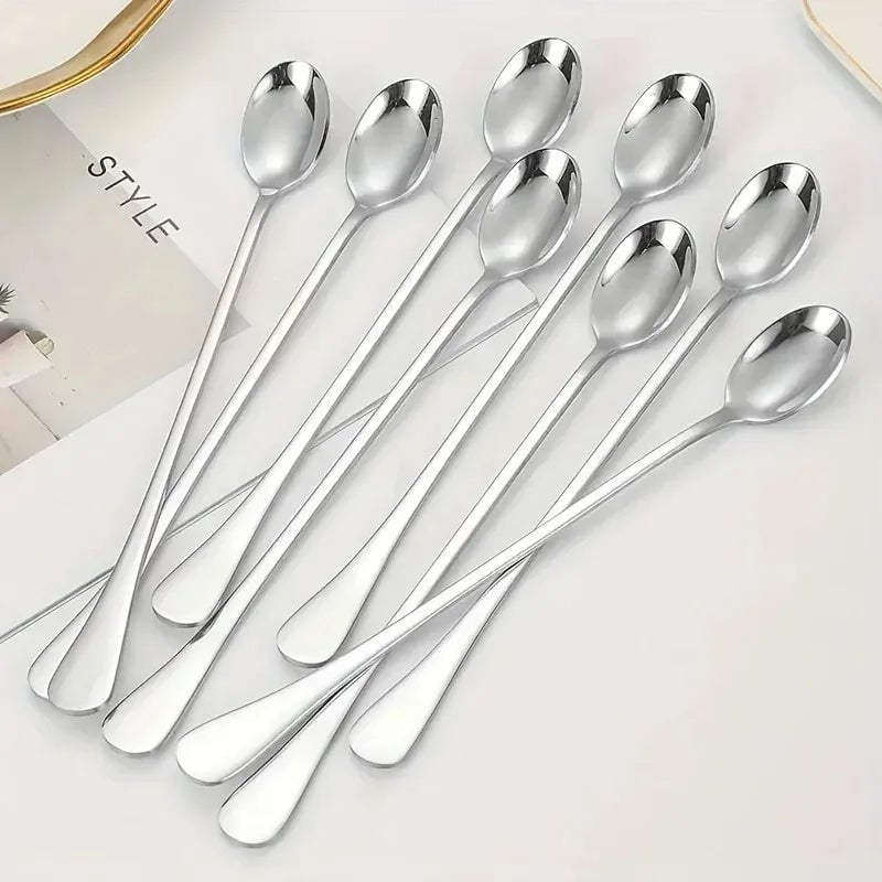 6Pcs Stainless Steel Long Handle Coffee Spoons Set - Ice & Mixing