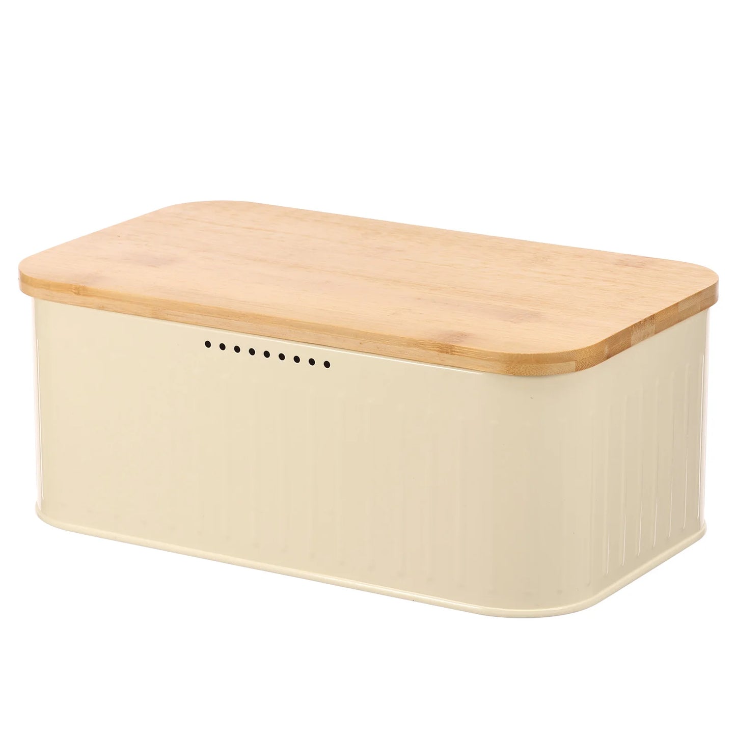Metal Bread Box with Bamboo Lid & Ventilation Holes Storage