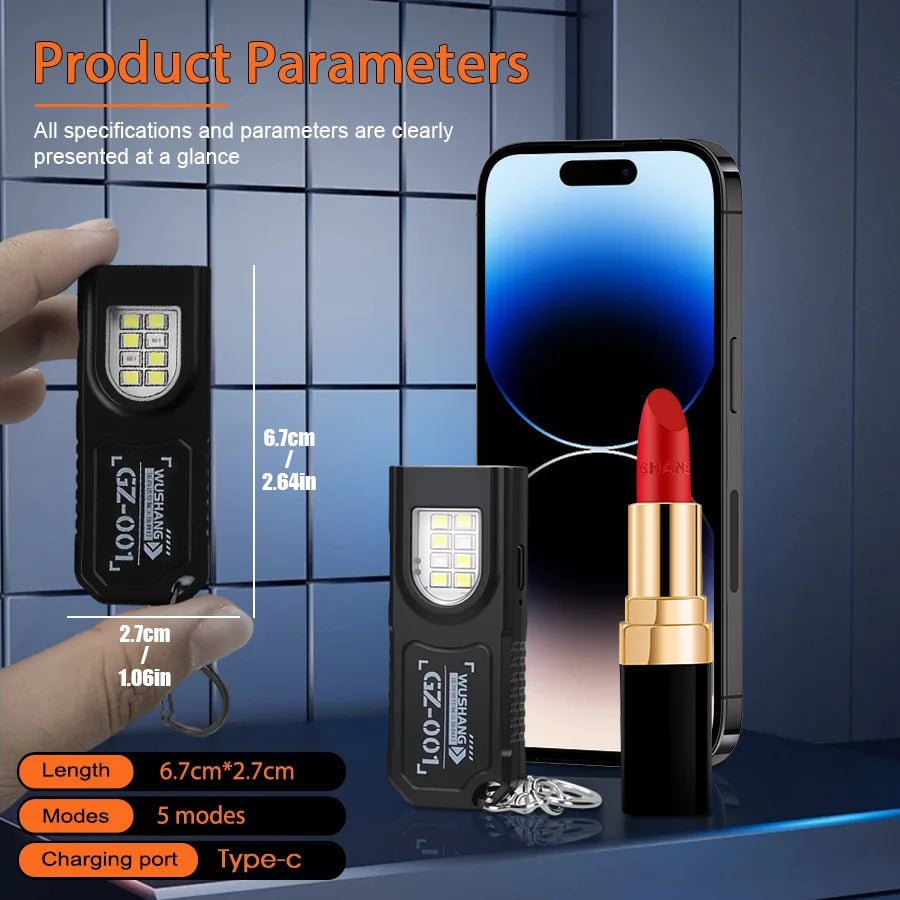 Mini COB LED Keychain Flashlight USB Rechargeable Waterproof Light