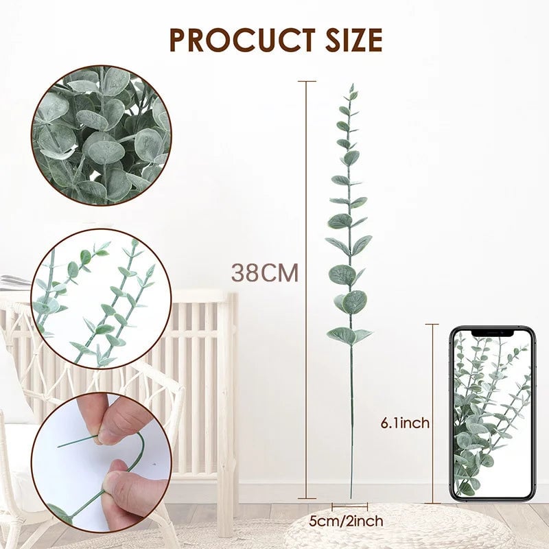 20pcs Artificial Eucalyptus Stems - Realistic Green Fake Branches