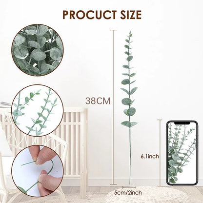 20pcs Artificial Eucalyptus Stems - Realistic Green Fake Branches