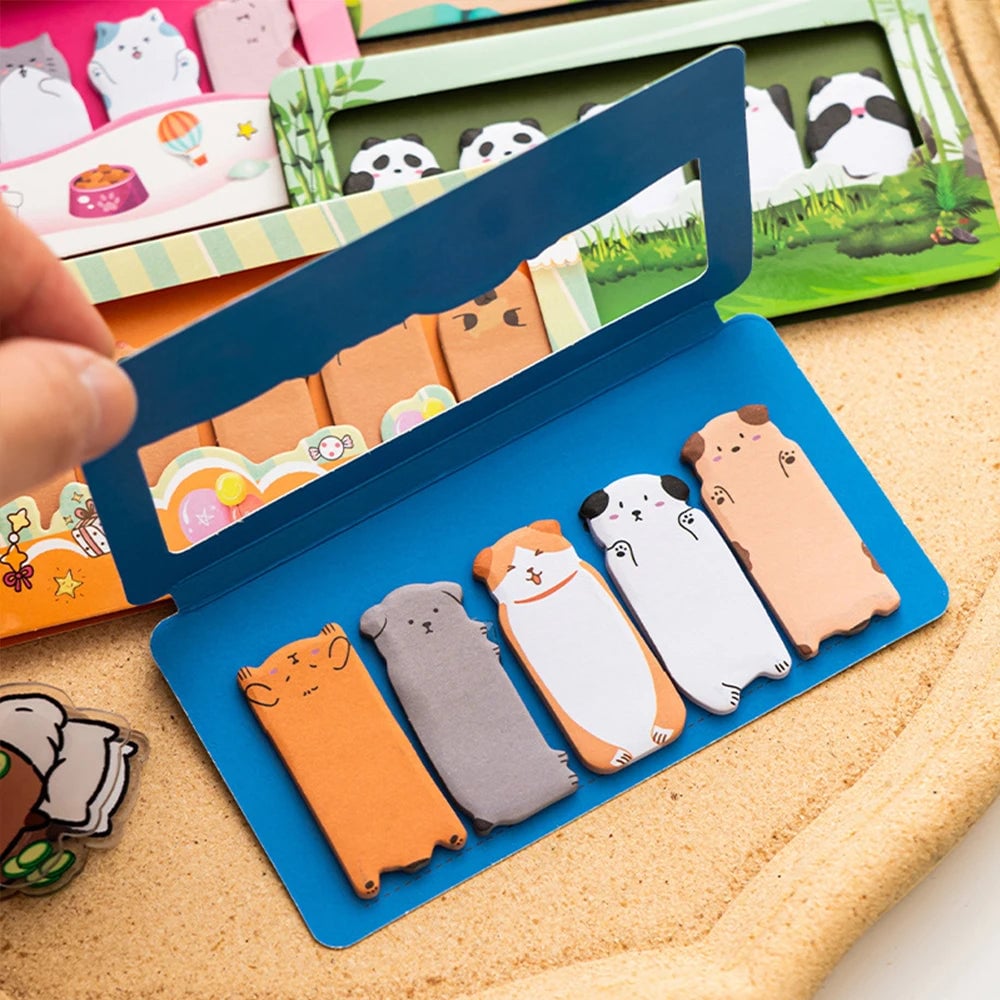Cartoon Animals Sticky Notes 150 Sheets - Capybara Panda Cat Memo Clips