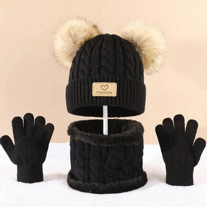3-Piece Kids Winter Hat Scarf Gloves Set Ages 2-12 Boys Girls Warm