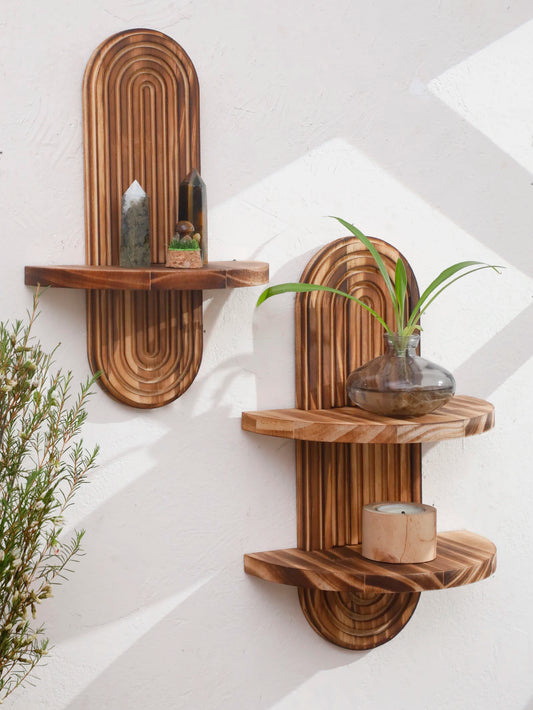 Rustic Boho Wooden Wall Shelves Charcoal Geometric Oval Display
