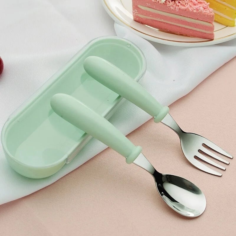 3pc Stainless Steel Kids Cutlery Set - Portable Baby Spoons Forks