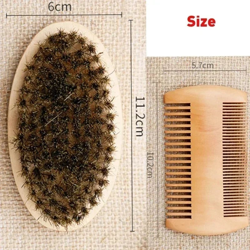 Professional Boar Bristle Wood Handle Beard Shaving Brush Kit